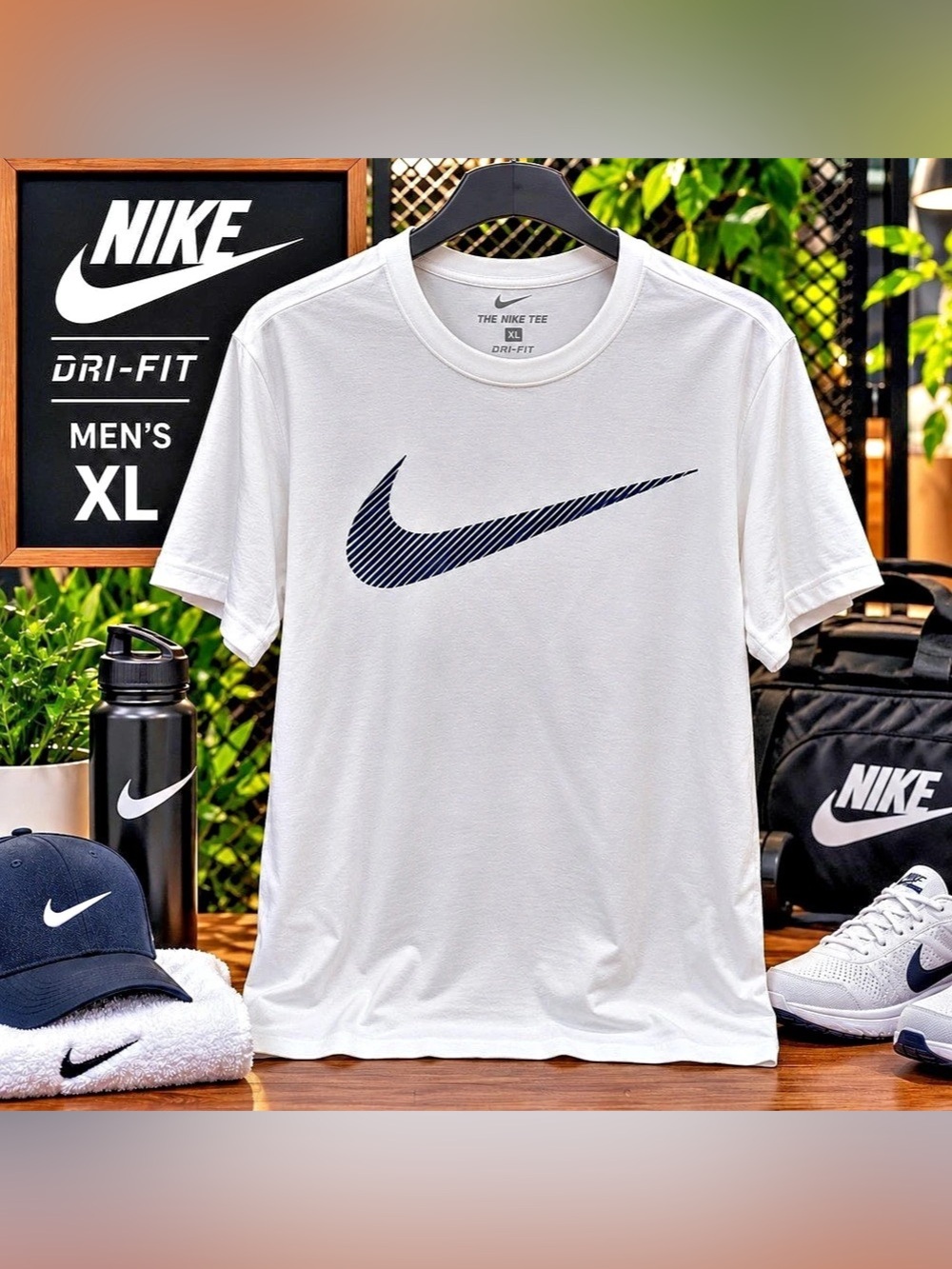 Nike Men’s Dri-FIT Swoosh Training T-Shirt White Navy Size XLarge NWT Super-Soft